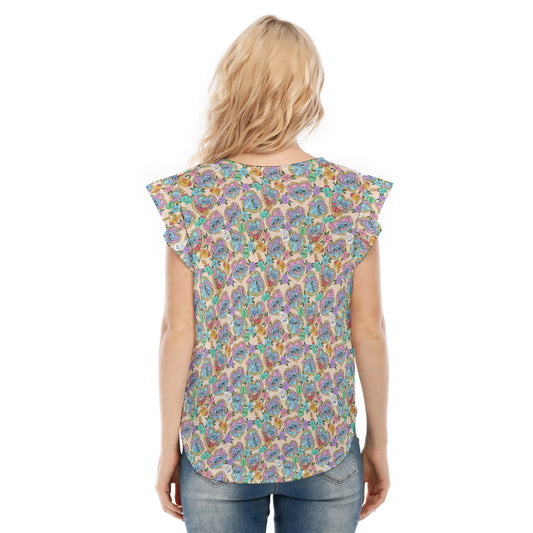 Tattoo Hearts Island Mischief - Women’s Flutter Sleeve Top