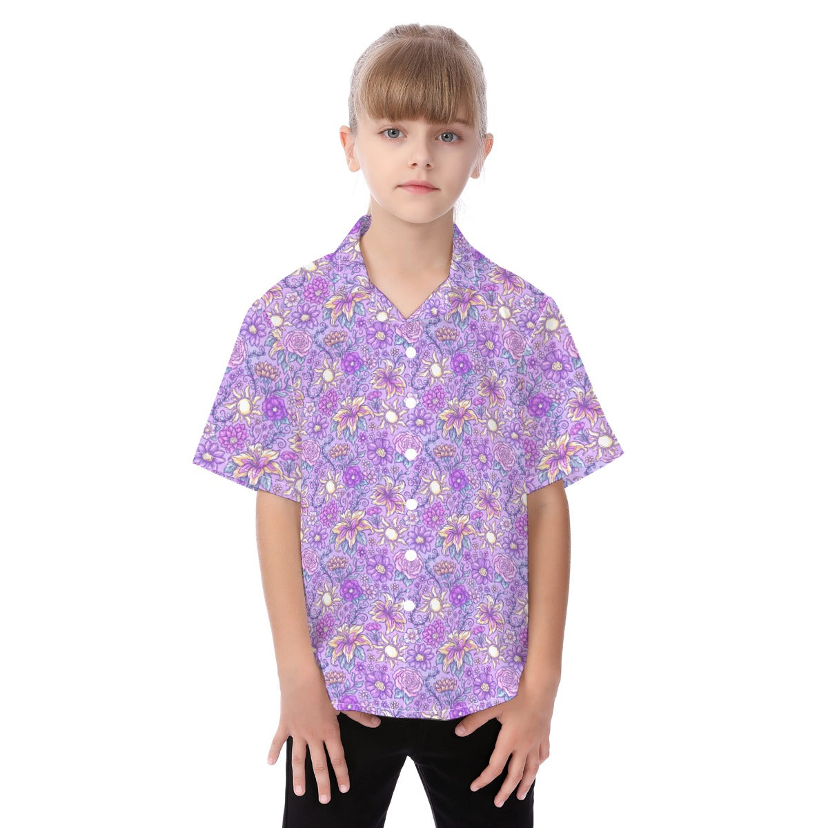 Fairytale Florals – Radiant Sunlight - Kid's Hawaiian Button Up Shirt