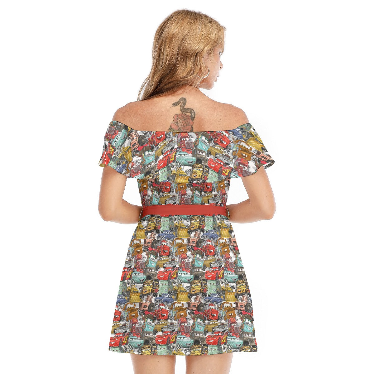 Racing Legends Sketch - Women's Off-shoulder Ruffle Dress