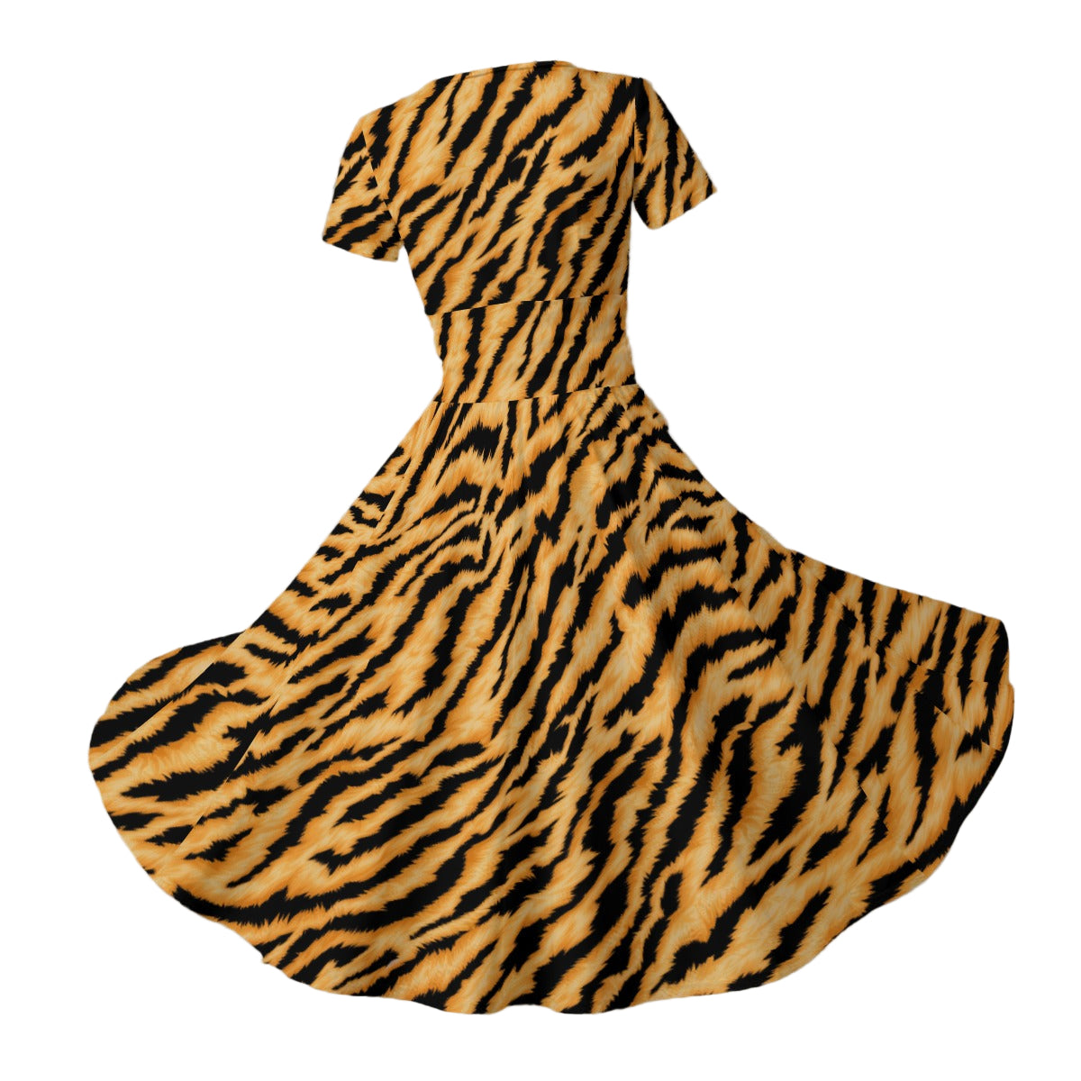 Animal Print - Tiger - Women's V-Neck Ruched Midi Dress