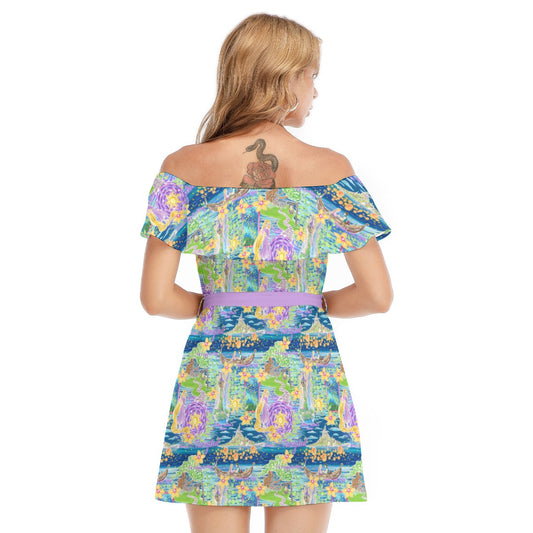 Lantern Festival Glow - Women's Off-shoulder Ruffle Dress