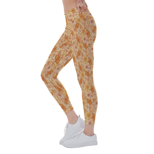 Orange Crystal Moths - Women's Yoga Leggings