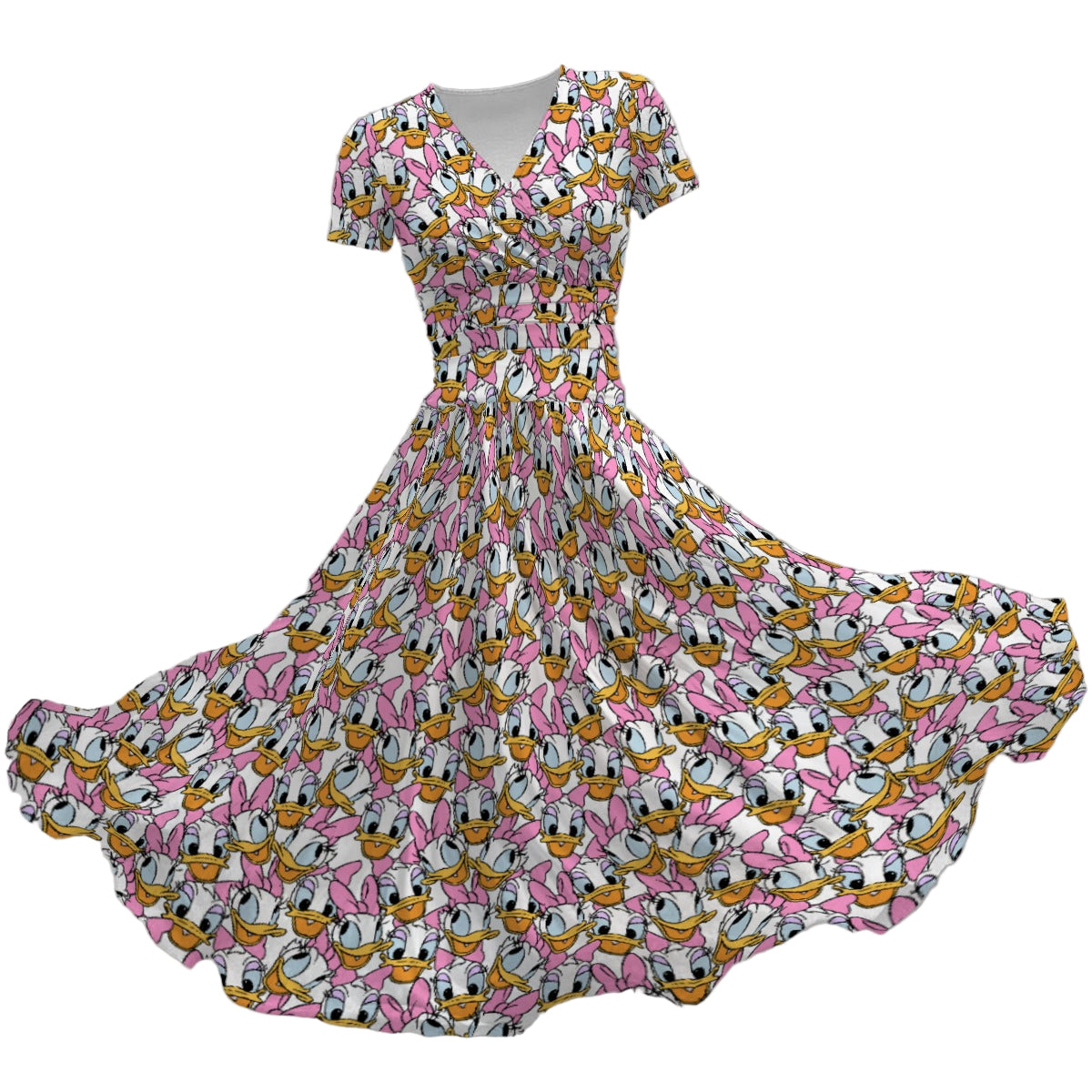 Many Faces of Sassy Duck - Women's V-Neck Ruched Midi Dress