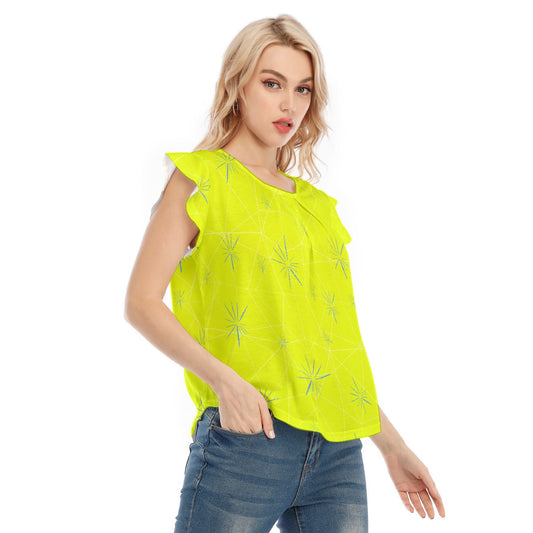 Joyful Blue & Yellow Florals - Women’s Flutter Sleeve Top