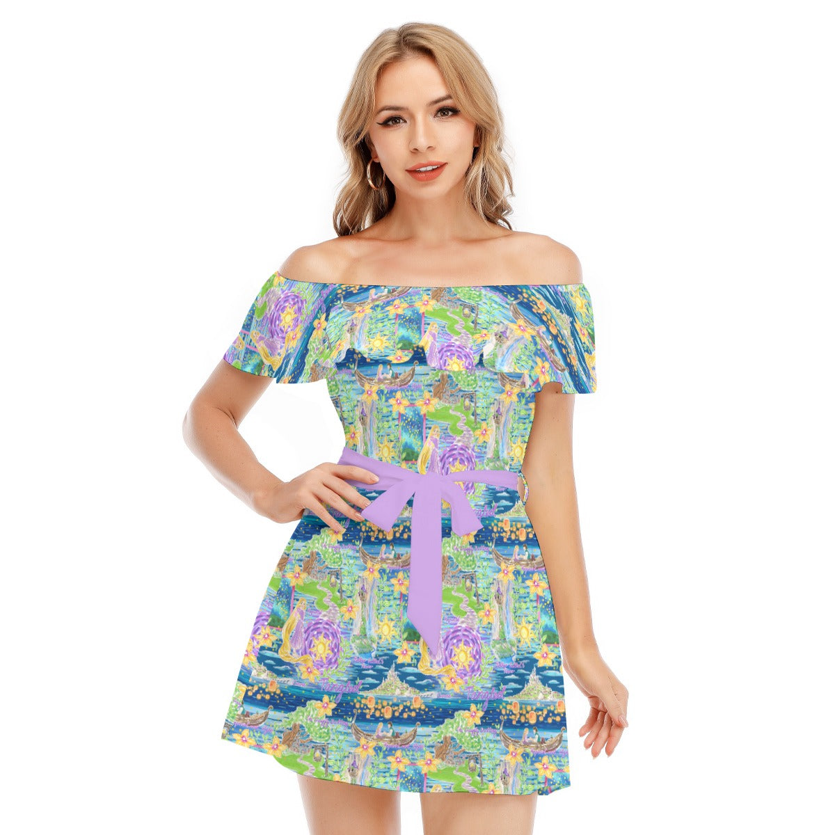 Lantern Festival Glow - Women's Off-shoulder Ruffle Dress