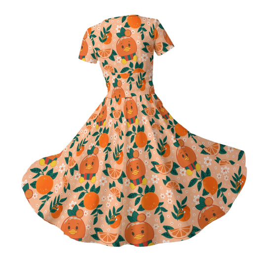 Juicy Citrus Friend - Women's V-Neck Ruched Midi Dress