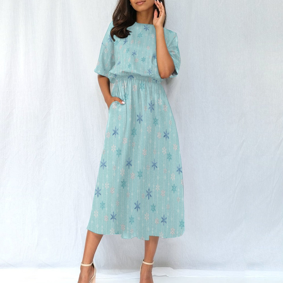 Ice Queen Snowflake Pattern - Women’s Elastic Waist Pocket Midi Dress