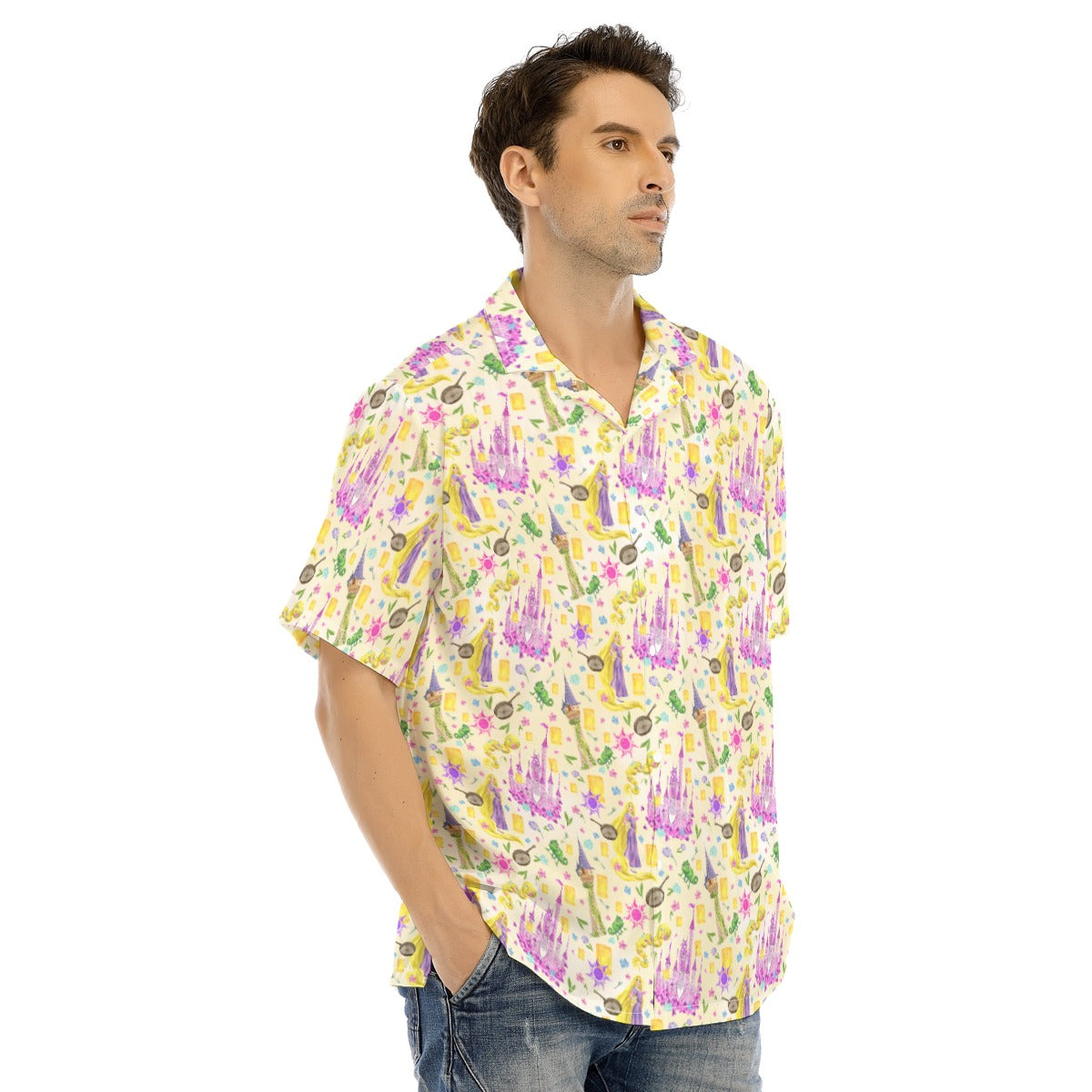 Watercolor Golden Hair Kingdom - Men's Hawaiian Button Up Shirt