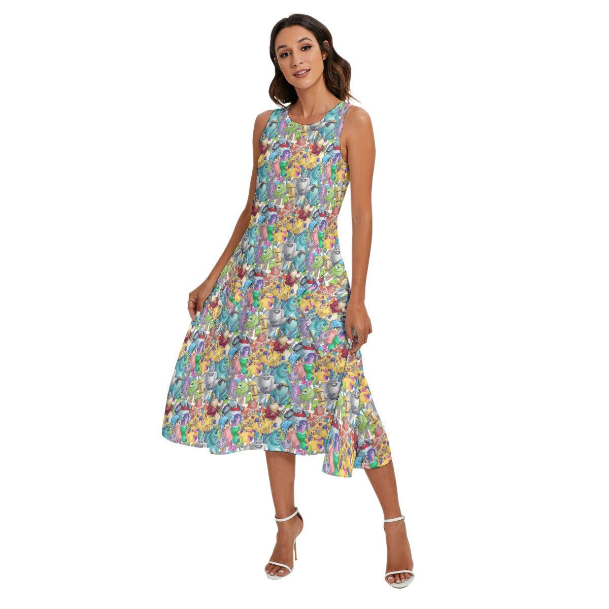 Monster Mayhem Sketched - Women’s Diagonal Pocket Midi Dress