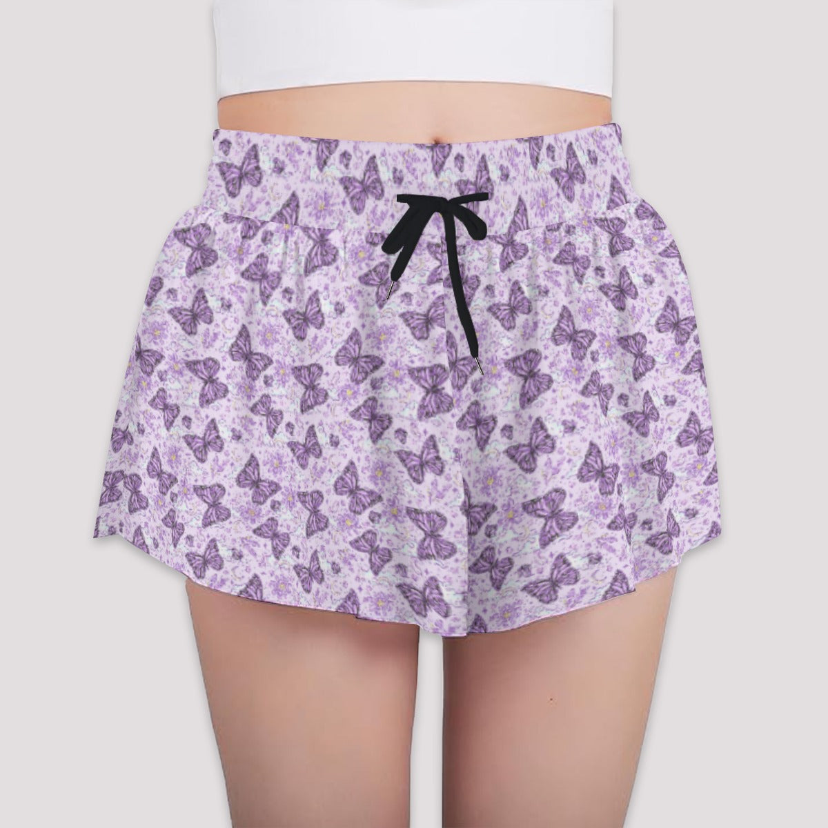 Lavender Butterflies - Girls’ Flowy Pocket Shorts