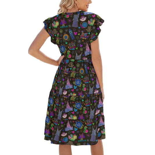 Main Street Neon Parade - Women's Tiered Pocket Midi Dress