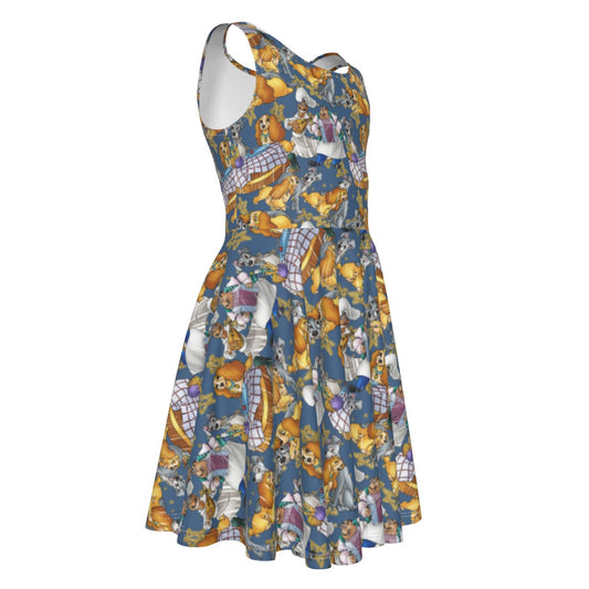 Puppy Love Sketchched - Kid's Sleeveless Skater Dress