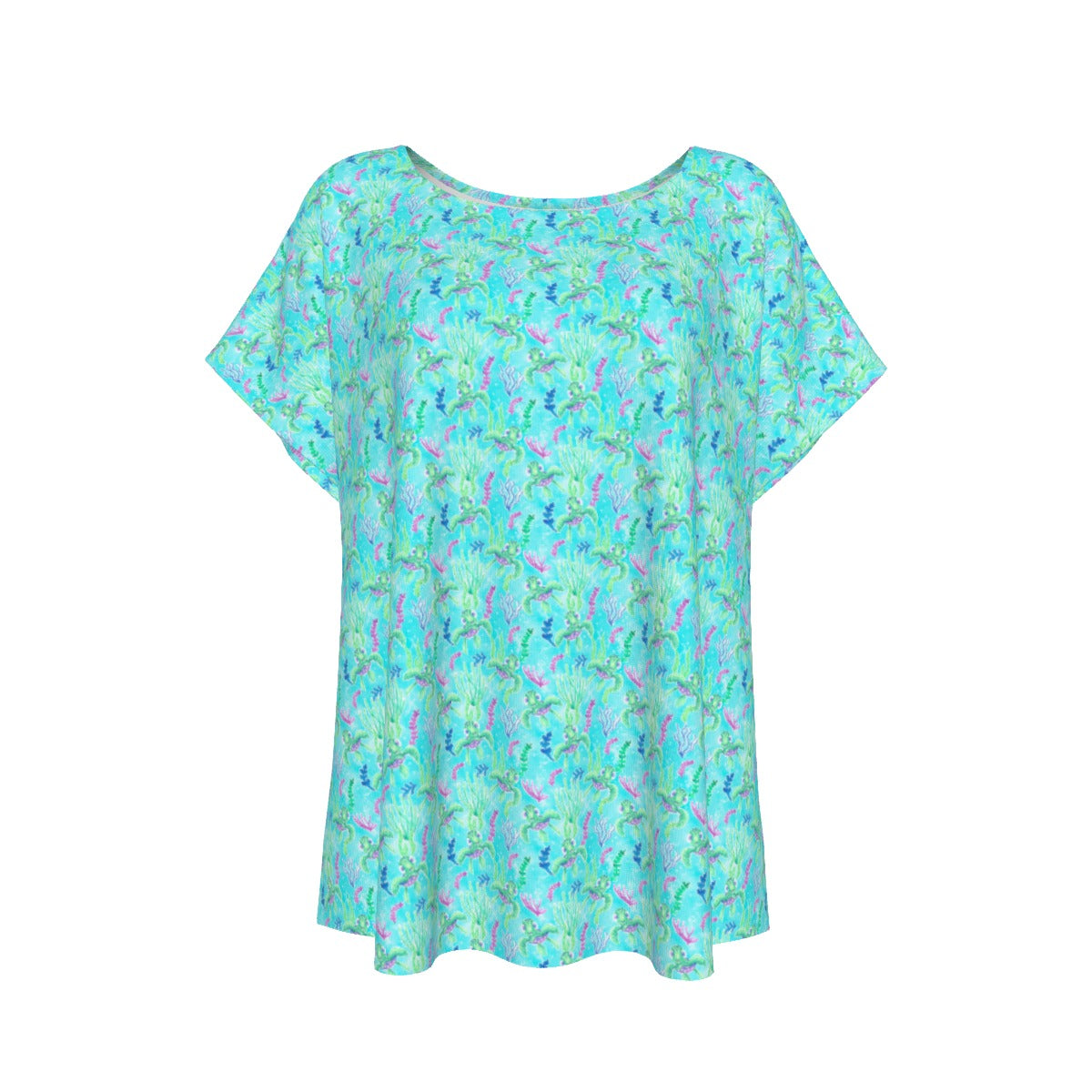 Neon Floral Baby Turtle - Women’s Relaxed Fit Scoop Tee