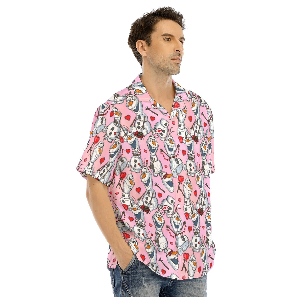 Sketched Snowman Valentine’s Day - Men's Hawaiian Button Up Shirt