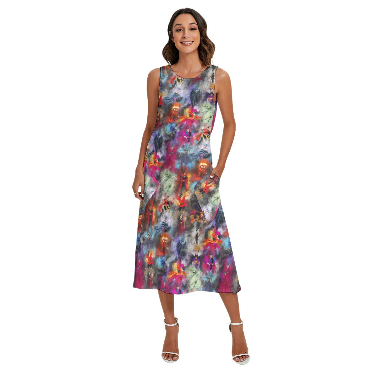 Watercolor Wicked Villains - Women’s Diagonal Pocket Midi Dress