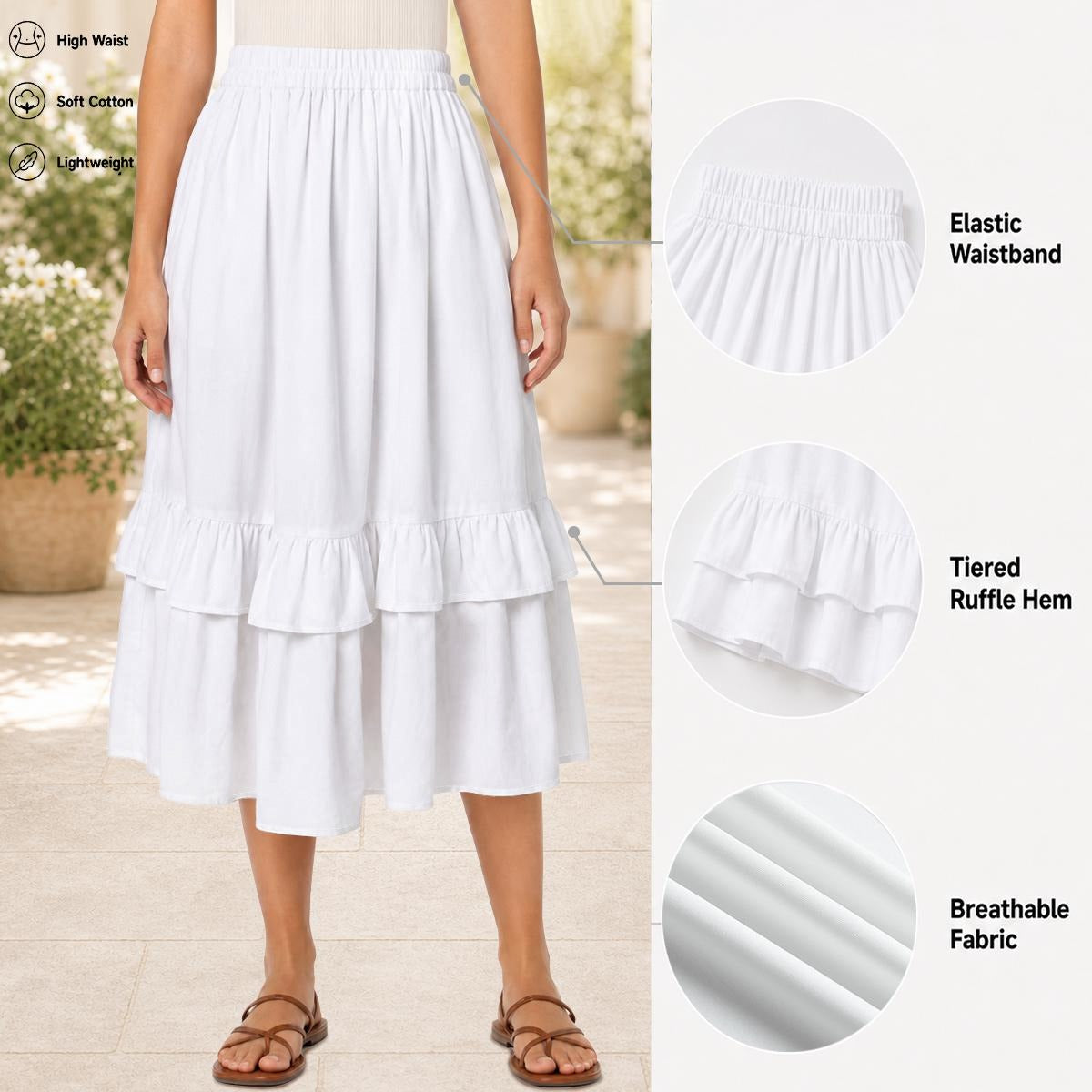 Pick Any Print from our Shop - Women’s Boho Ruffle Midi Skirt with Pockets