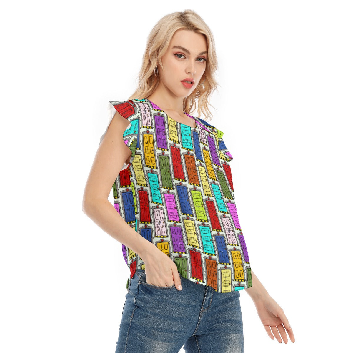 Sketchy Scare Doors - Women’s Flutter Sleeve Top