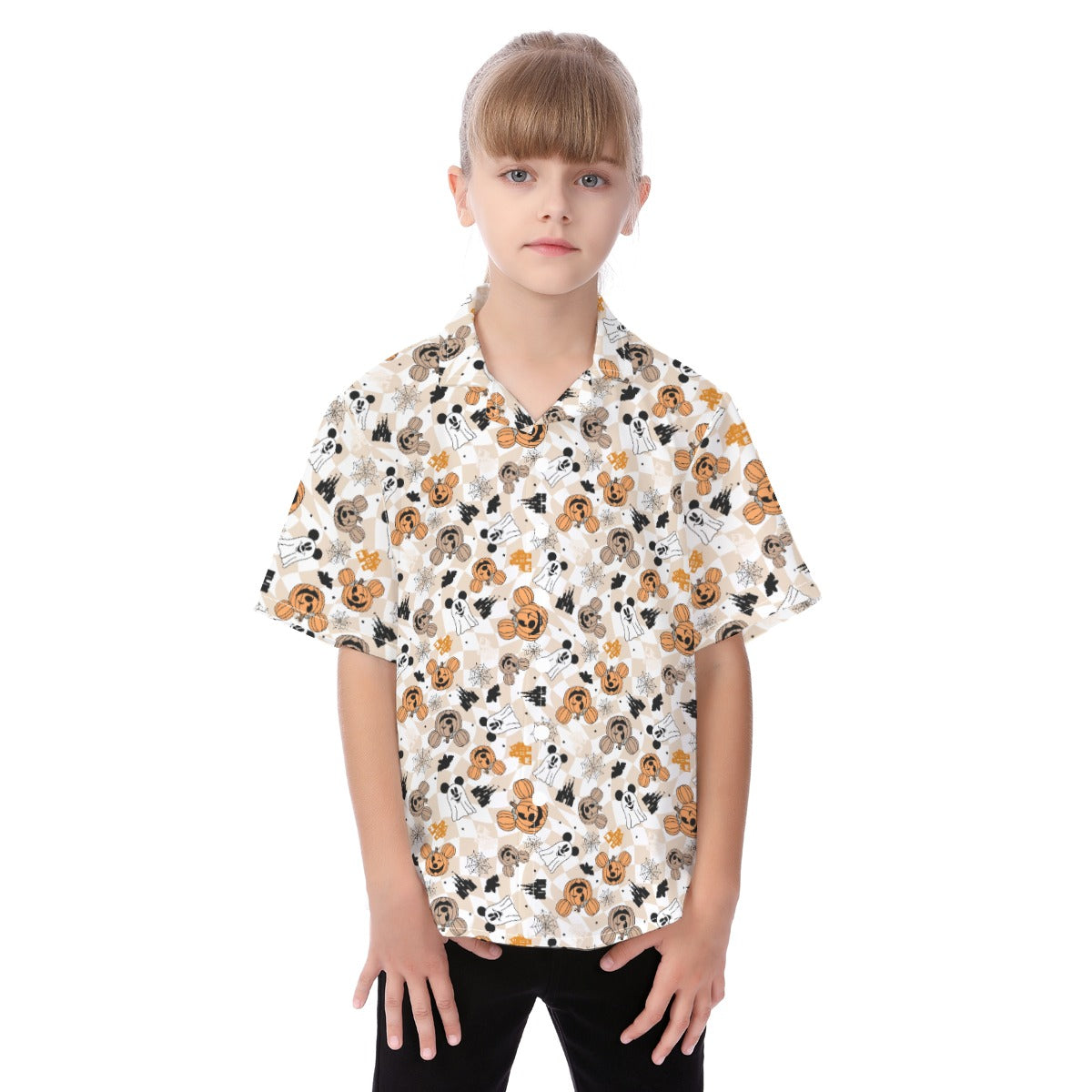 Checkered Halloween Ghosts & Pumpkinskins - Kid's Hawaiian Button Up Shirt