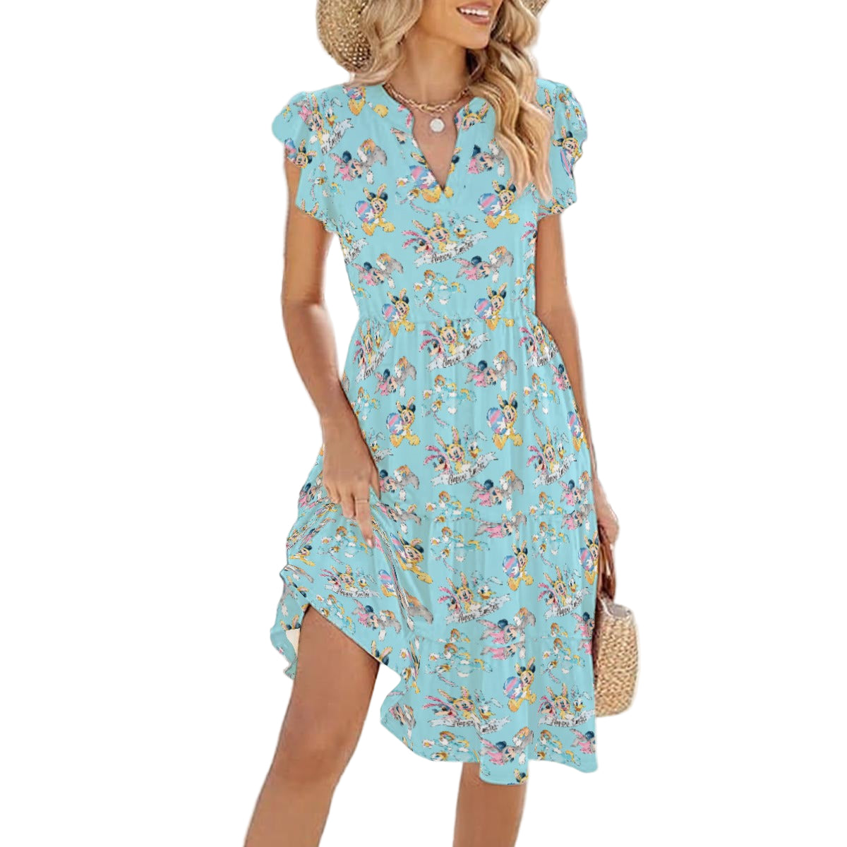 Spring Bunny Costume Crew - Women's Tiered Pocket Midi Dress