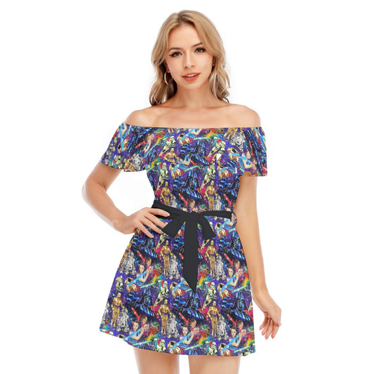 Galaxy Saga - Women's Off-shoulder Ruffle Dress