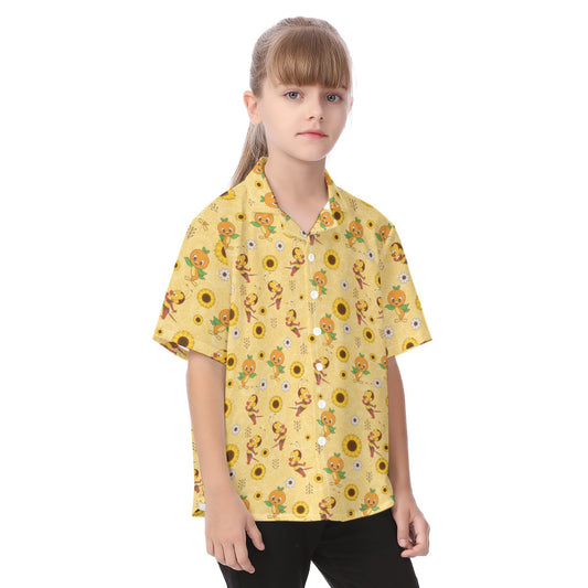 Cheerful Bee & Citrus Bird - Kid's Hawaiian Button Up Shirt