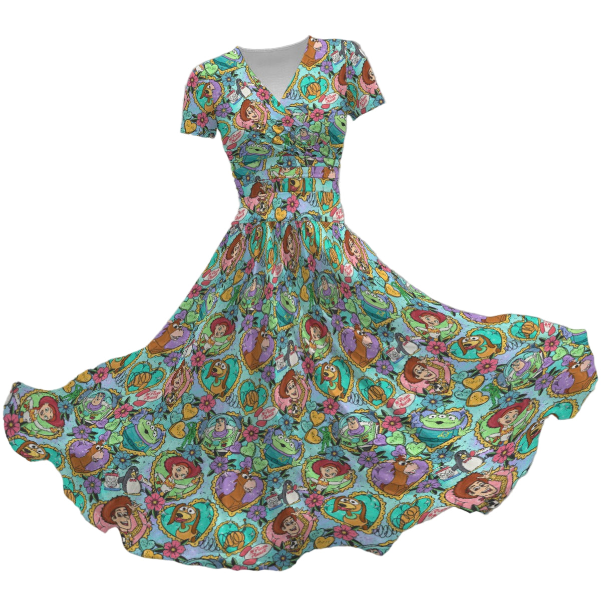 Tattoo Hearts Space Cowboys & Friends - Women's V-Neck Ruched Midi Dress