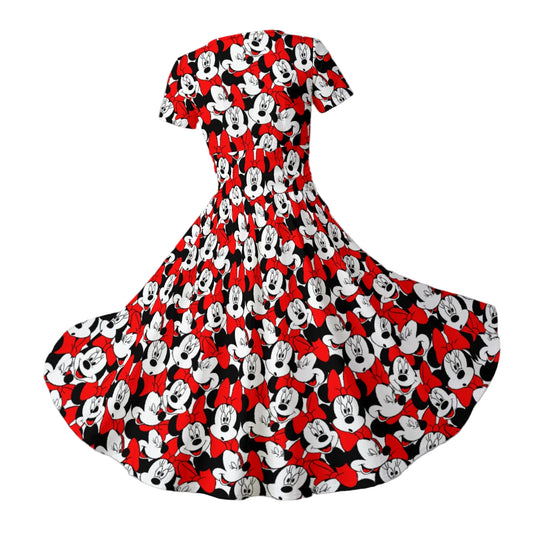 Many Faces of Polka Dot Mouse - Women's V-Neck Ruched Midi Dress