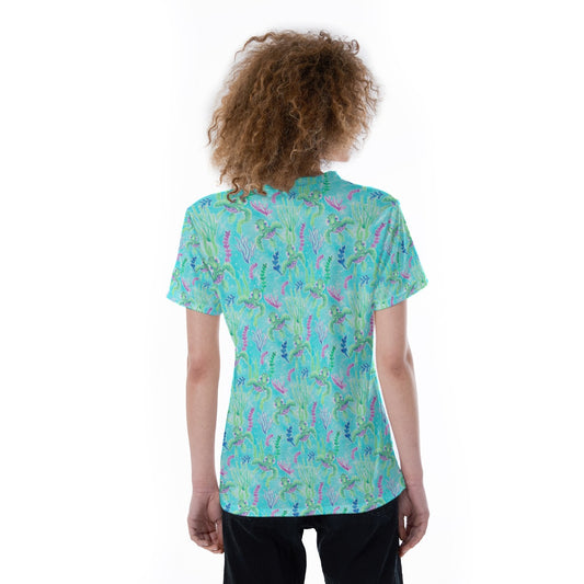 Neon Floral Baby Turtle - Women's Short Sleeve V-Neck T-Shirt