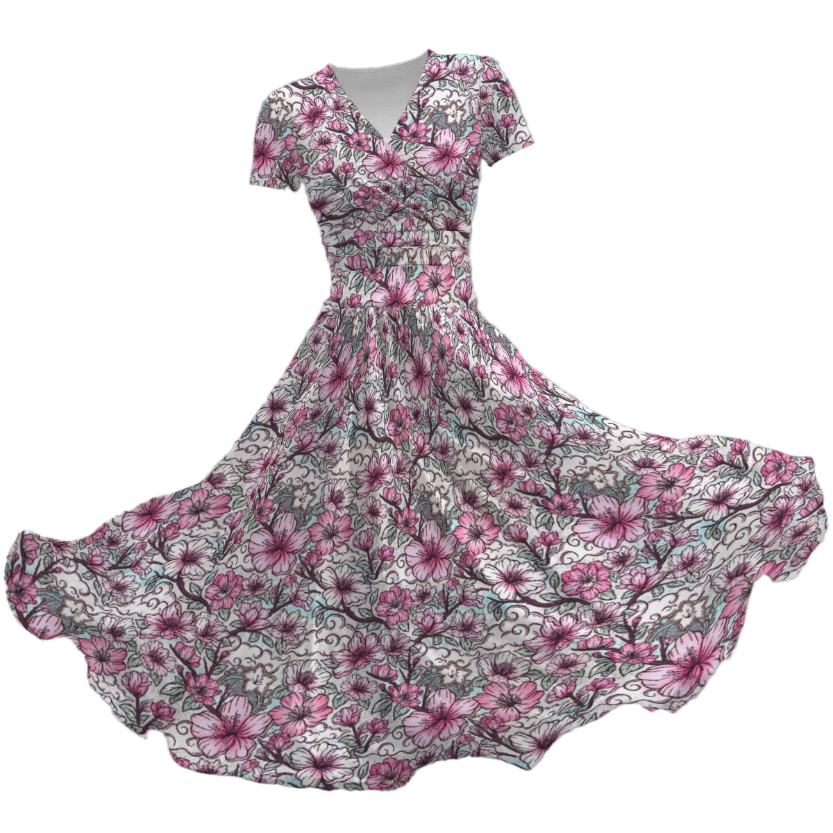 Fairytale Florals – Blossoms of Honor - Women's V-Neck Ruched Midi Dress