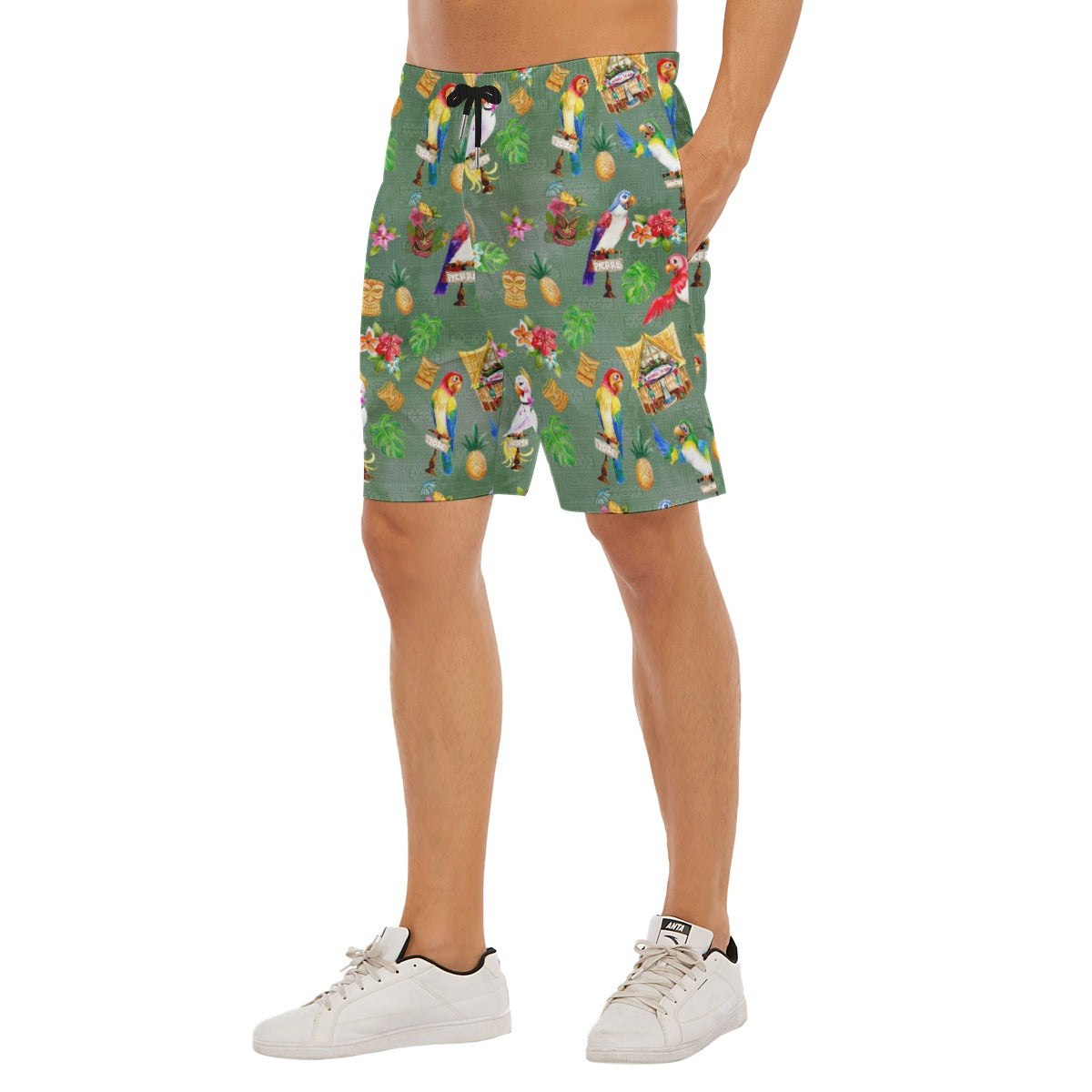 Orange Bird & Tiki Friends - Men’s Pocket Beach Shorts