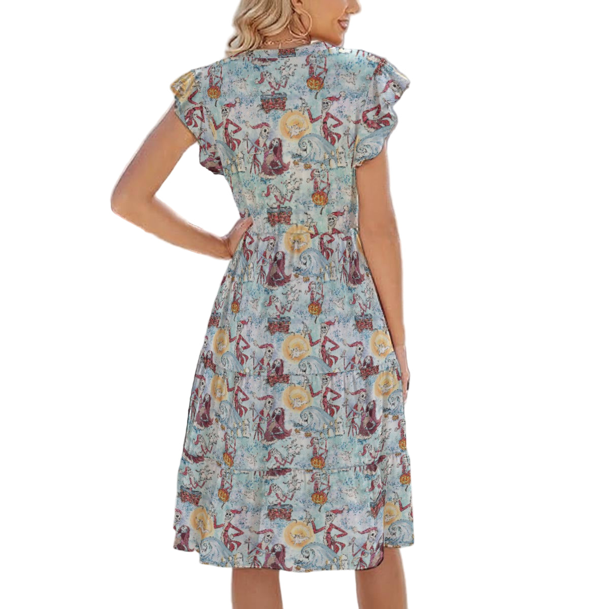 Santa Jack with Sally & Ghost Dog - Women's Tiered Pocket Midi Dress