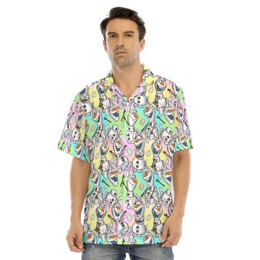 Sketched Snowman Easter - Men's Hawaiian Button Up Shirt