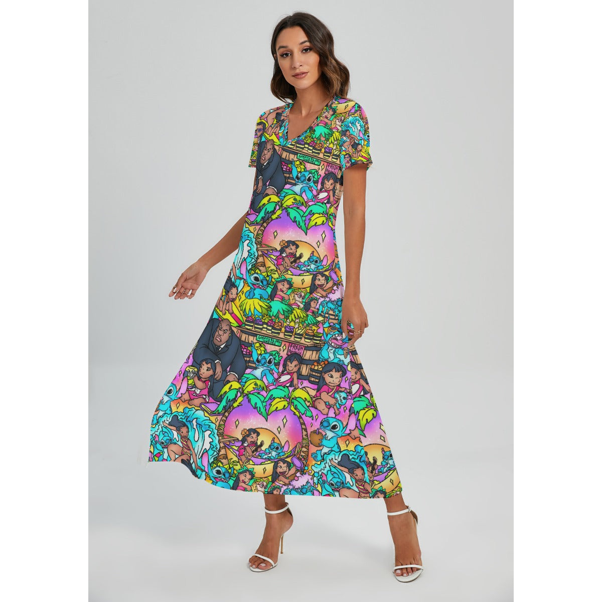 Ohana Island Storybook Scenes - Women's V-Neck Side Split Maxi Dress