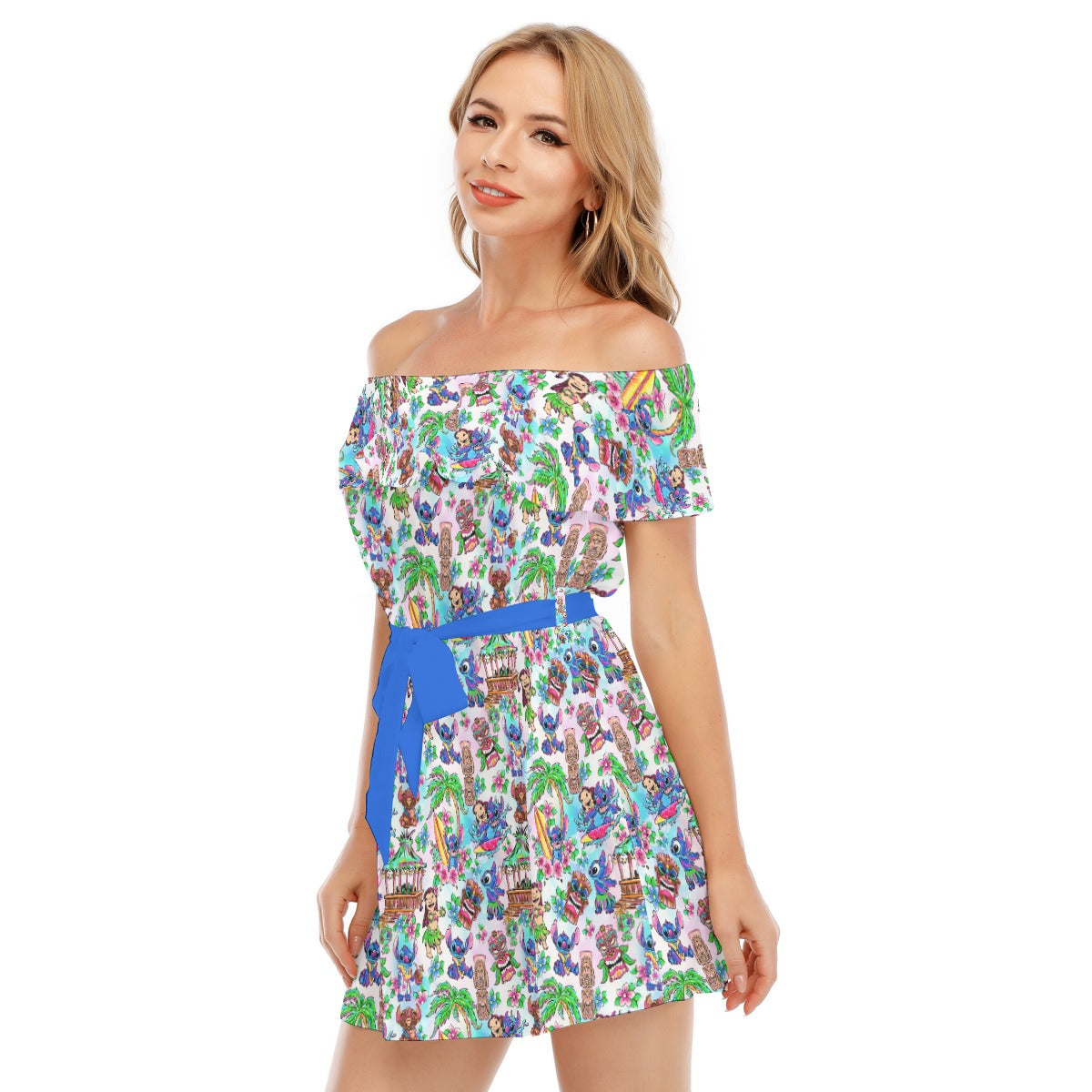 Bright Island Chaos Hand Drawn - Women's Off-shoulder Ruffle Dress