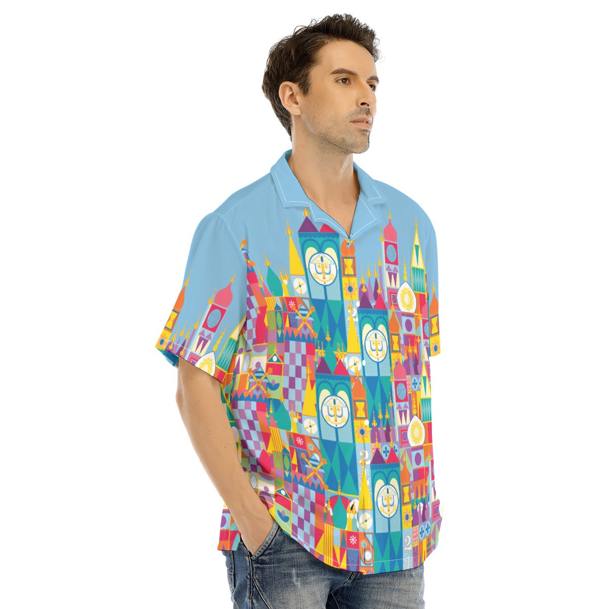 Whimsical World Facade - Men's Hawaiian Button Up Shirt