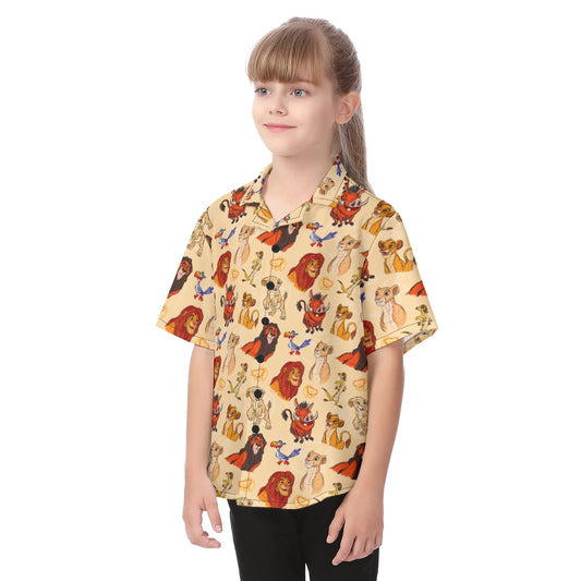 Sketched Savanna Friends - Kid's Hawaiian Button Up Shirt