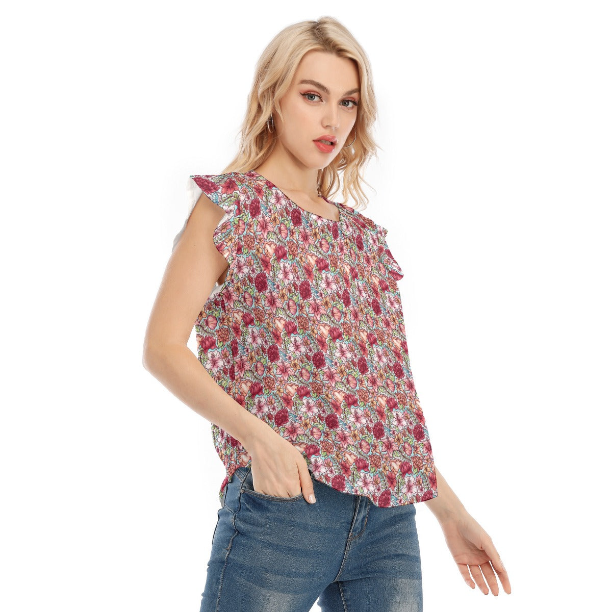 Fairytale Florals – Island Princess - Women’s Flutter Sleeve Top