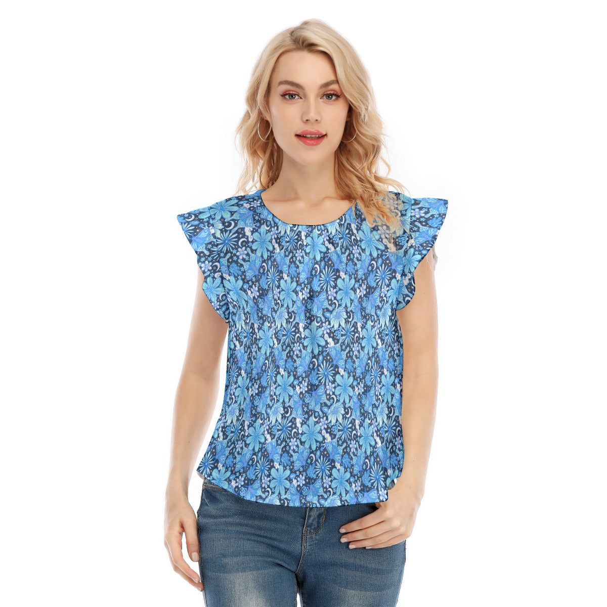 Blue Crystal Moths - Women’s Flutter Sleeve Top
