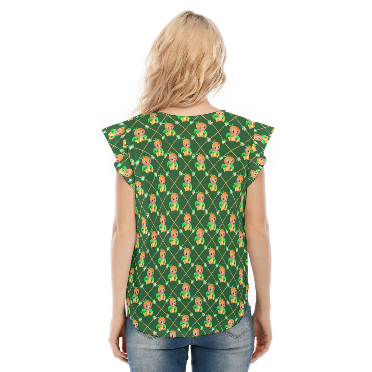 Geometric Citrus Delight - Women’s Flutter Sleeve Top