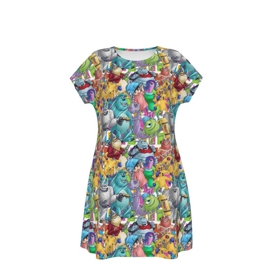 Monster Mayhem Sketched - Women's T-Shirt Dress