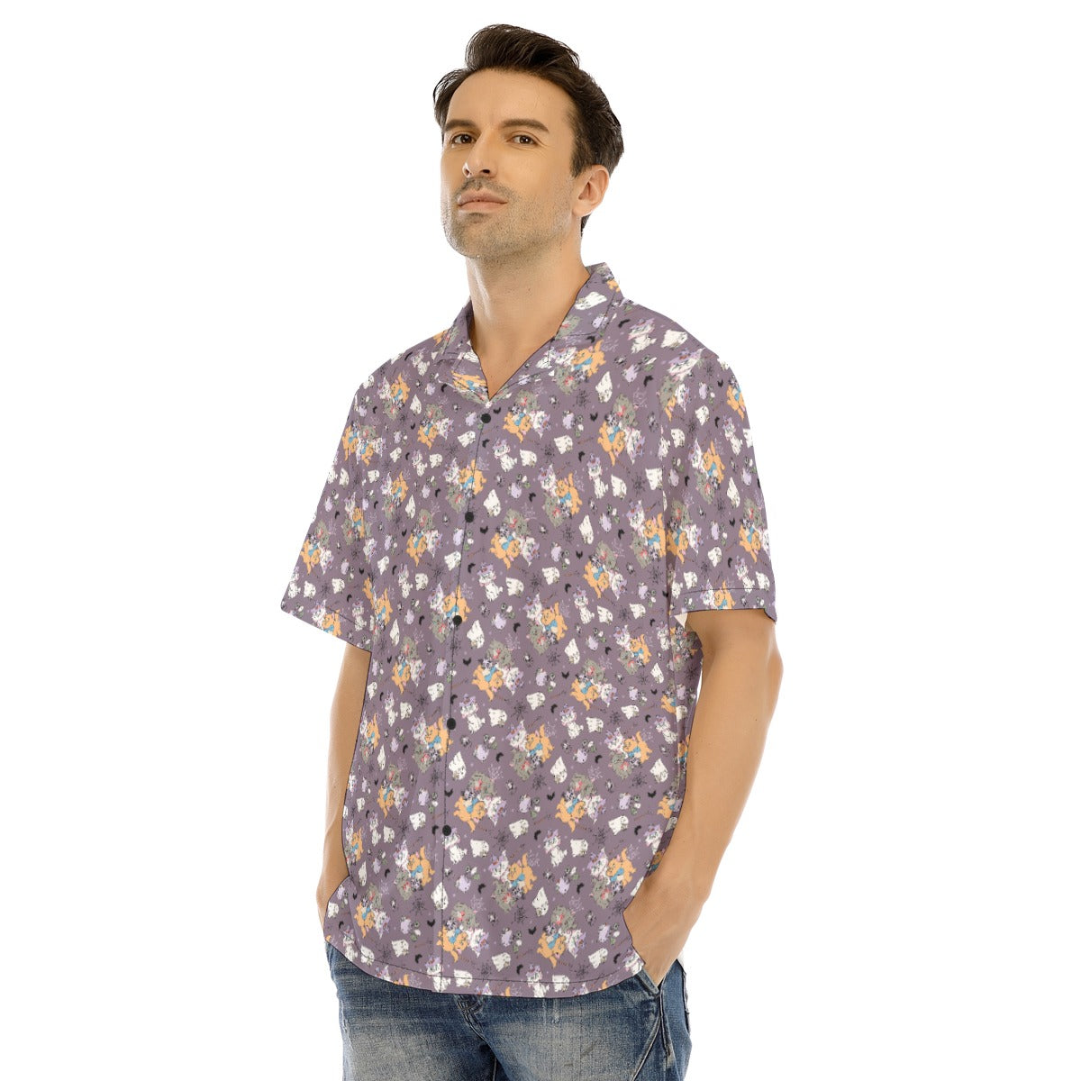 Spooky Fancy Felines - Men's Hawaiian Button Up Shirt