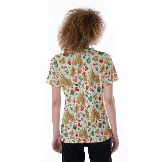 Gingerbread Castle Holiday Treats - Women's Short Sleeve V-Neck T-Shirt