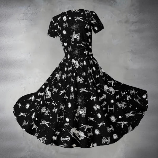 Epic Space Battle Ships - Women's V-Neck Ruched Midi Dress