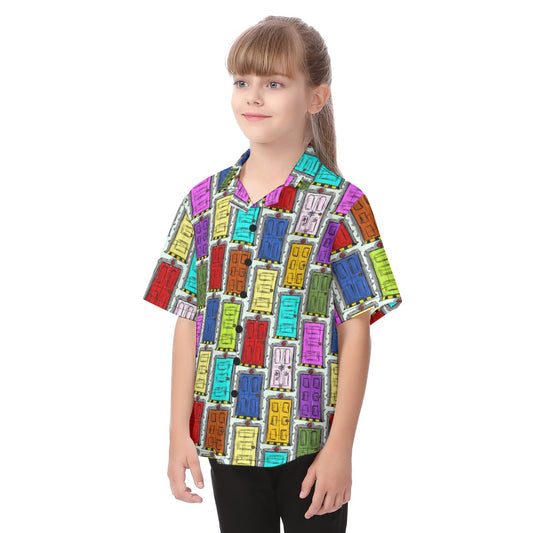 Sketchy Scare Doors - Kid's Hawaiian Button Up Shirt