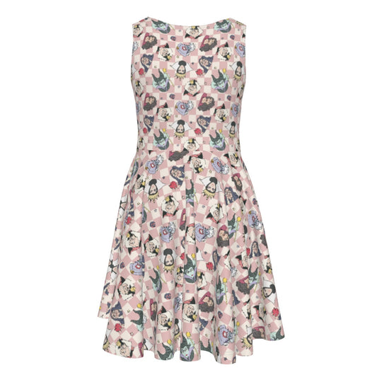 Pink Checkerboard Villains - Kid's Sleeveless Skater Dress