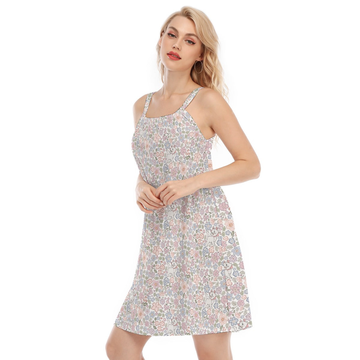 Springtime Kitten Garden Elegance - Women’s Adjustable Sundress