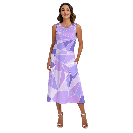 Geometric Purple Wall - Women’s Diagonal Pocket Midi Dress
