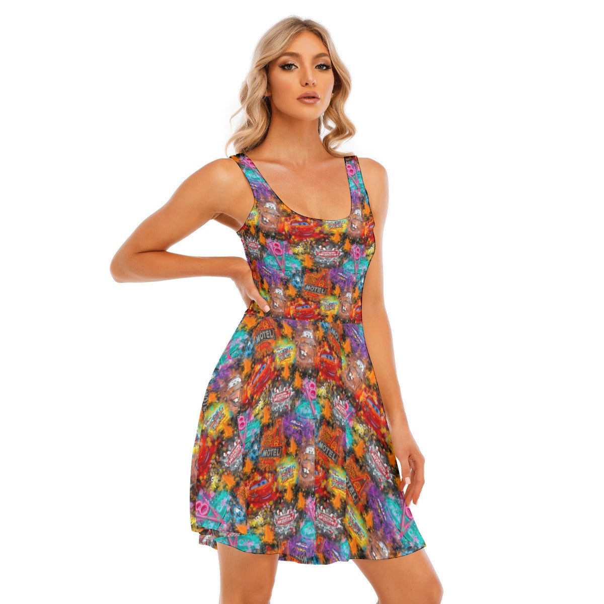 Watercolor Racing Adventure - Women's Sleeveless Pocket Skater Dress