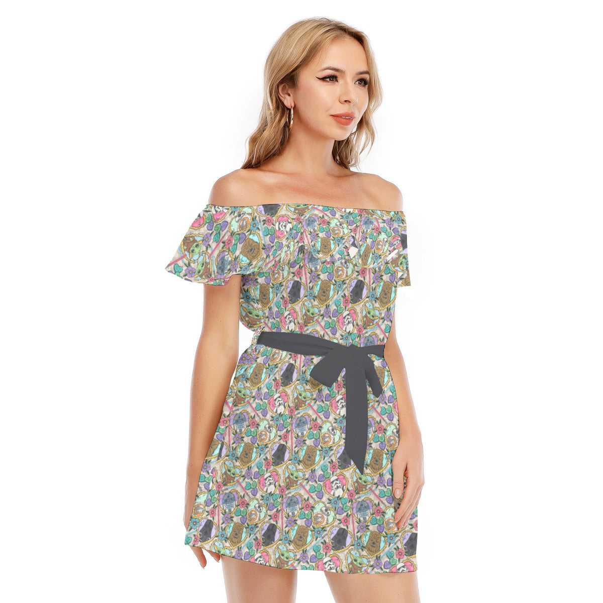 Tattoo Hearts Galactic Legends - Women's Off-shoulder Ruffle Dress