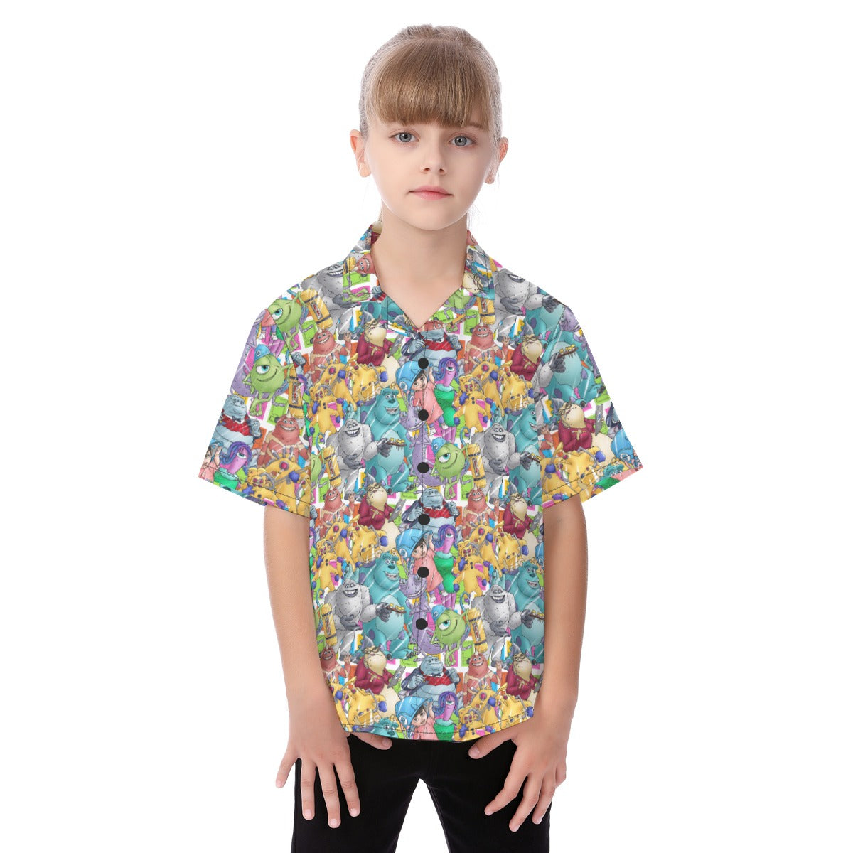 Monster Mayhem Sketched - Kid's Hawaiian Button Up Shirt
